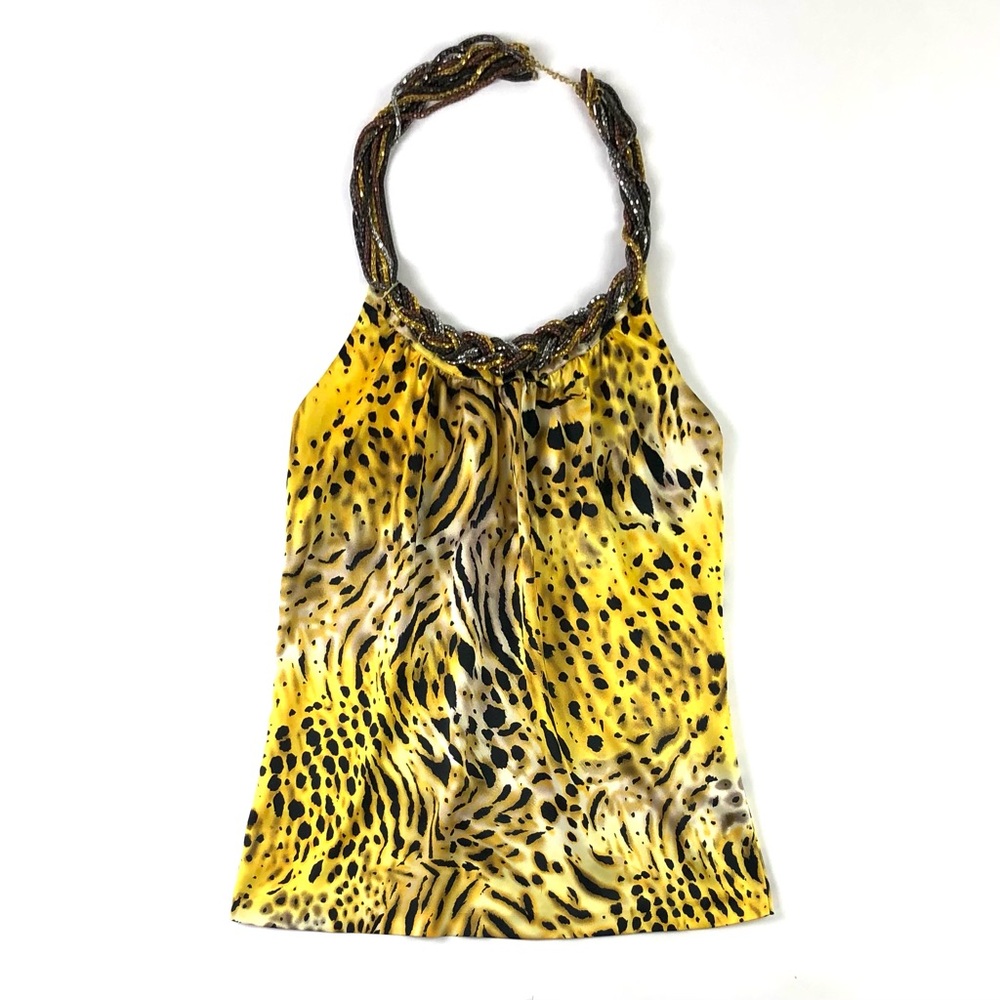 Arden B. Animal Print Chain Neck Halter Top